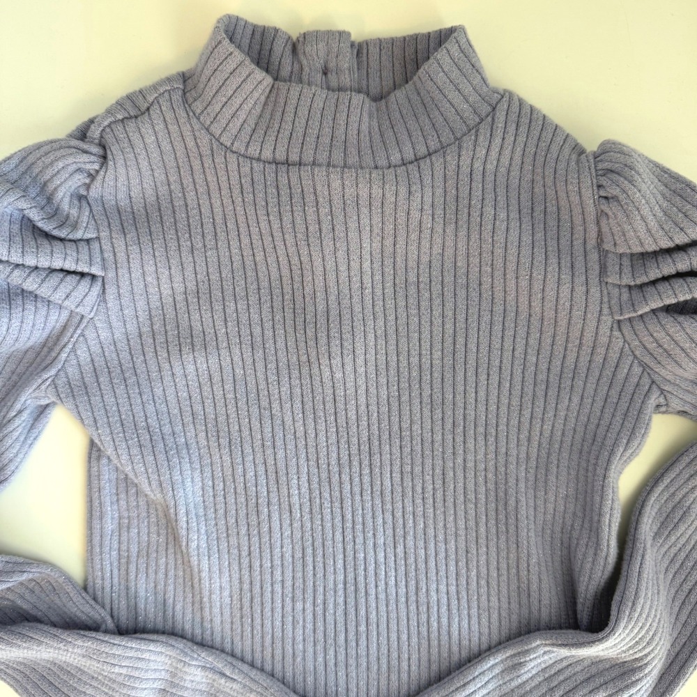 Janie and Jack Girls Ribbed Puff Sleeve Sweater Top Lavender Shimmer Preppy 8 - Picture 3 of 14